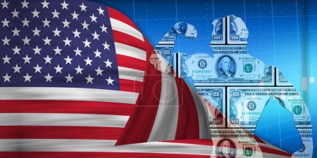 Photo for Financial concept American flag and money. The global strength of the American currency. - Royalty Free Image