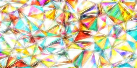 Photo for Abstract geometric stained glass drawing background. Modern overlapping illuminated colorful triangles. Decorative background, stretch ceiling and wallpaper image. - Royalty Free Image