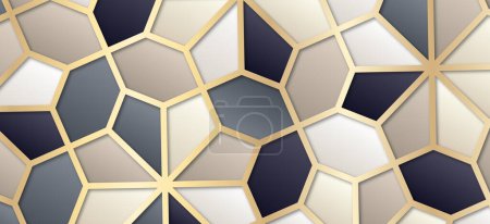 Polygonal background design with geometric pattern and shimmering gold contour. Interior decoration wallpaper, stretch ceiling pattern and architectural background