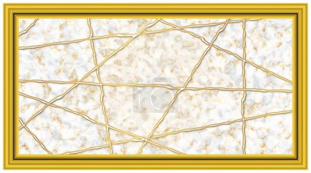 Marble pattern and 3d golden yellow frame. High quality luxury stretch ceiling decoration image.