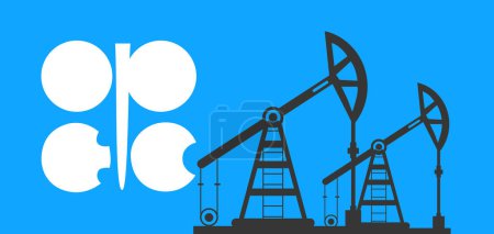 Petroleum oil rigs on the flag of OPEC. Organization of Petroleum Exporting Countries.