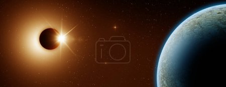 Foto de Fenómeno total del eclipse solar. Luna entre el Sol y la Tierra - Imagen libre de derechos
