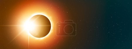 Solar eclipse. The sun behind the moon. Universe banner background texture.