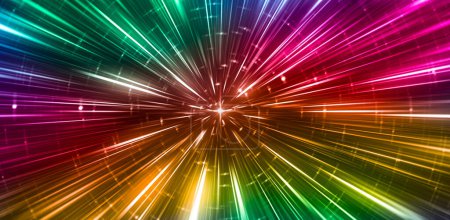 Foto de Rayos cósmicos multicolores brillantes. Hipersalto en el espacio. Luces de neón coloridas. - Imagen libre de derechos