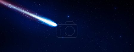 Foto de Meteorito y cielo nocturno estrellado. Un gran asteroide cayendo ardiendo en la atmósfera. - Imagen libre de derechos