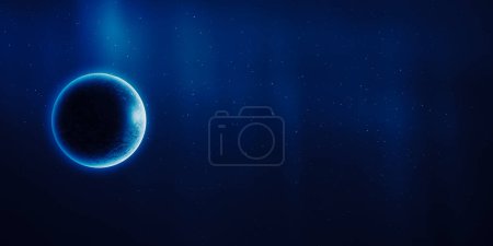 Alien blue planet in dark space. Universe, starry background