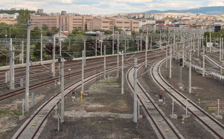 Top view of complex railway tracks