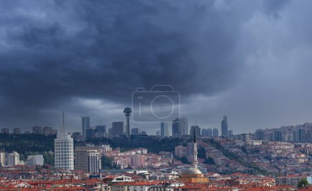 View of Ankara, the capital of Turkey, with gray clouds in the sky during the rainy season