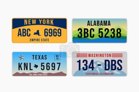Illustration for US license plate vehicle in the flat design illustration - Royalty Free Image