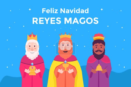 Téléchargez les illustrations : Flat design feliz navidad reyes magos illustration de fond - en licence libre de droit