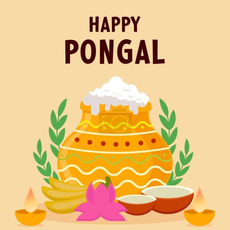 Téléchargez les illustrations : Heureux festival de la récolte Pongal en illustration design plat - en licence libre de droit