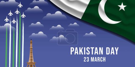 Illustration for Pakistan day background banner design concept with aircraft - Royalty Free Image
