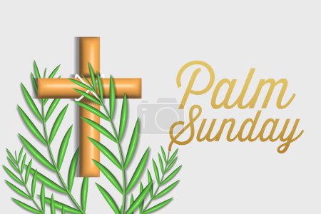 Illustration for Palm sunday background illustration with 3d cross and palm leaves - Royalty Free Image