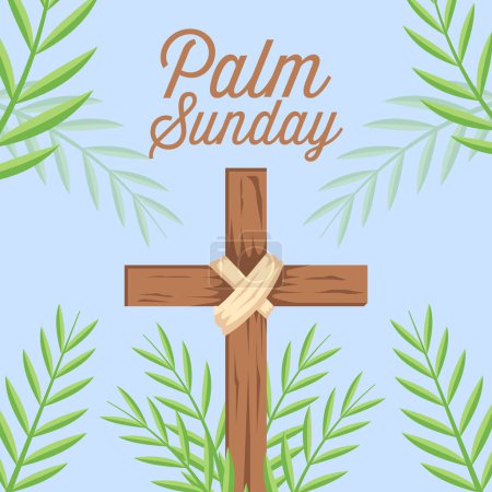 Illustration for Flat design vector palm sunday illustration with cross and palm leaves - Royalty Free Image