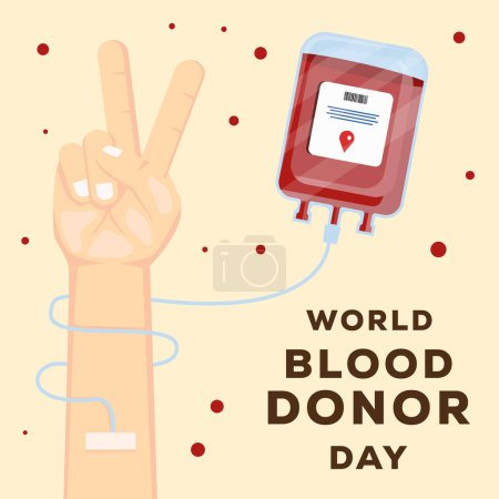 Téléchargez les illustrations : Plat conception monde donneur de sang jour avec la main don de sang - en licence libre de droit