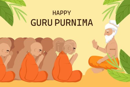 flaches Design glücklicher Guru Purnima Hintergrund Illustration mit Mönchen