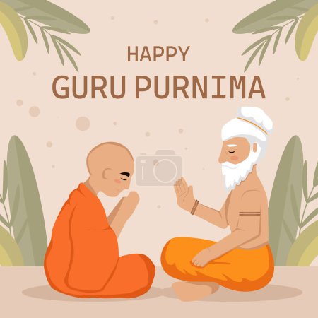 Illustration for Happy guru purnima illustration in flat design with monk - Royalty Free Image