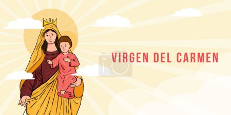 Illustration for Flat virgen del carmen hand drawn horizontal banner illustration - Royalty Free Image
