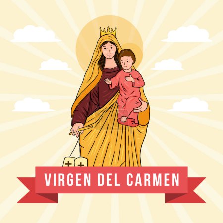 Illustration for Virgen del carmen hand drawn illustration in flat design style - Royalty Free Image