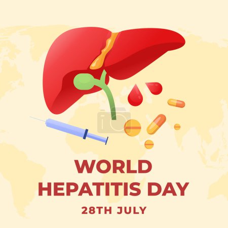 Illustration for Gradient design world hepatitis day with liver and medicine - Royalty Free Image