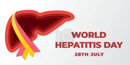 Illustration for World hepatitis day horizontal banner in paper cut style - Royalty Free Image