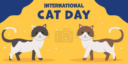 Téléchargez les illustrations : Bannière horizontale pour la journée internationale des chats avec deux chats - en licence libre de droit