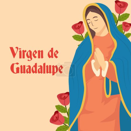 Illustration for Flat design Virgen de Guadalupe illustration with roses - Royalty Free Image
