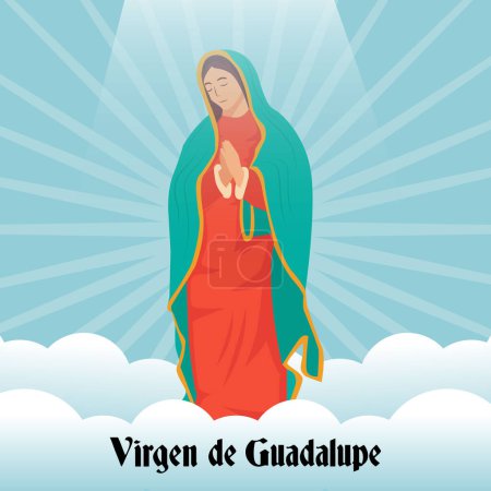 Ilustración de Diseño plano Virgen de Guadalupe ilustración con nubes - Imagen libre de derechos