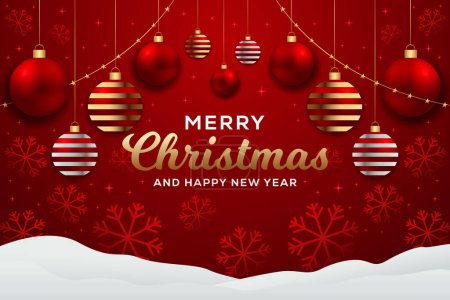 Illustration for Gradient merry Christmas horizontal banner illustration on a red background - Royalty Free Image