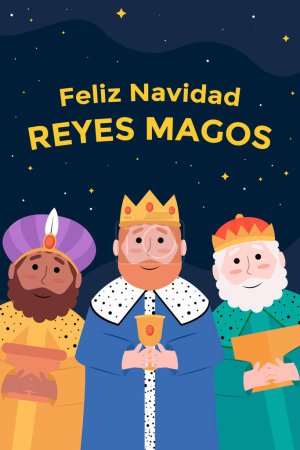 Téléchargez les illustrations : Feliz navidad reyes magos illustration de bannière verticale dans un style plat - en licence libre de droit
