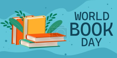 flat design world book day horizontal banner illustration