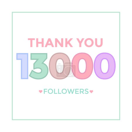 Illustration for Thank you template for social media 13k followers, subscribers, like. 13000 followers - Royalty Free Image