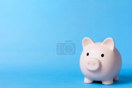 Sparschwein auf blauem Hintergrund. Finanz- und Investitionsinhalte
