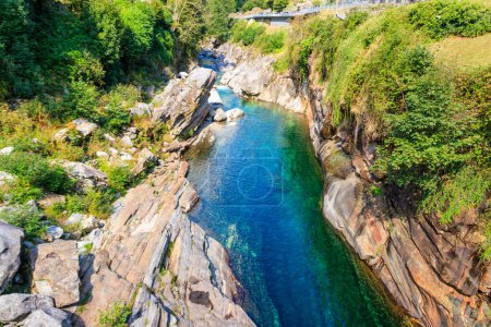 Photo for View of the Verzasca river in Lavertezzo, Verzasca Valley, Ticino Canton, Switzerland - Royalty Free Image