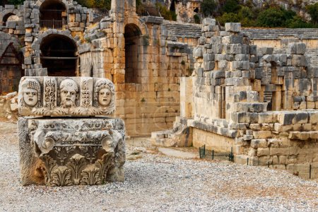 Photo for Stone faces in the ancient city of Myra in Demre, Antalya province in Turkey - Royalty Free Image
