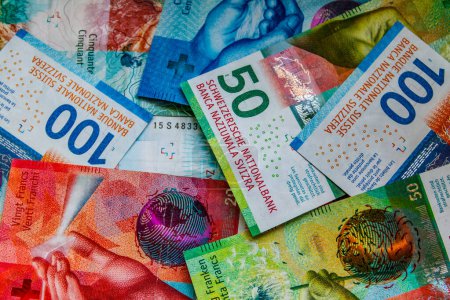 Background of the different swiss francs banknotes