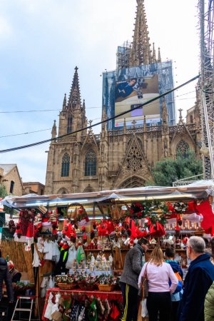 Photo for Barcelona, Spain - December 17, 2022: Santa Llucia Christmas market in a front of the Cathedral in Barcelona, Spain - Royalty Free Image
