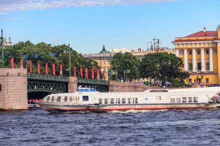 Photo for St. Petersburg, Russia - June 24, 2019: Hydrofoil boat sailing on the Neva river in St. Petersburg, Russia - Royalty Free Image