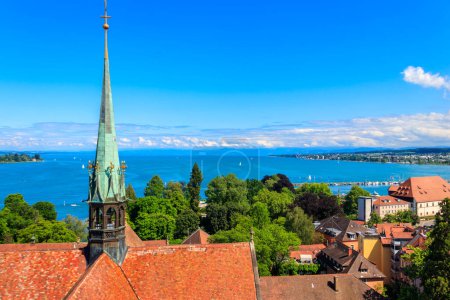 View over Lake Constance (Bodensee) and the old town of Konstanz (also known as Constance)  from bell tower of Konstanz Cathedral, Baden-Wuerttemberg, Germany