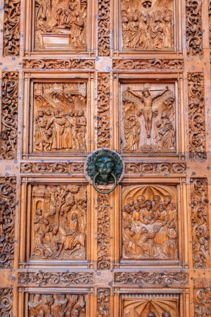 Photo for Close-up of a wooden door of Konstanz Cathedral in Konstanz (also known as Constance), Germany - Royalty Free Image