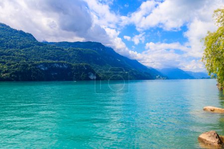 View of the Lake Brienz and Swiss Alps in Brienz, Switzerland