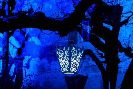 Ornamental lantern at night during light show in Murten, Switzerland