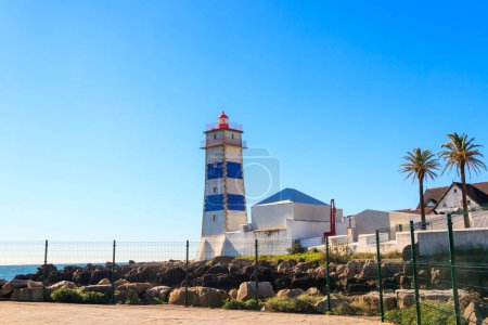Santa Marta lighthouse in Cascais Portugal. Atlantic Ocean coast