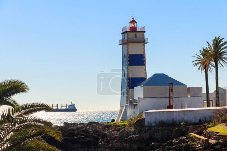 Santa Marta lighthouse in Cascais Portugal. Atlantic Ocean coast