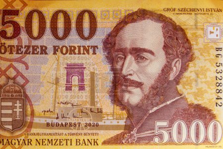 Macro shot of 5000 Hungarian forint bill