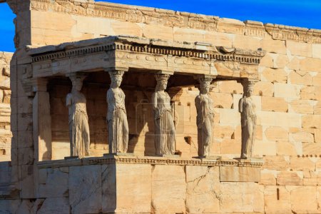 The Caryatid porch of Erechtheion (Erechtheum) or Temple of Athena Polias is an ancient Greek Ionic temple on the north side of the Acropolis in Athens, Greece