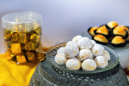 Traditional Indonesian Putri Salju cookies for Lebaran or Eid Al Fitr.
