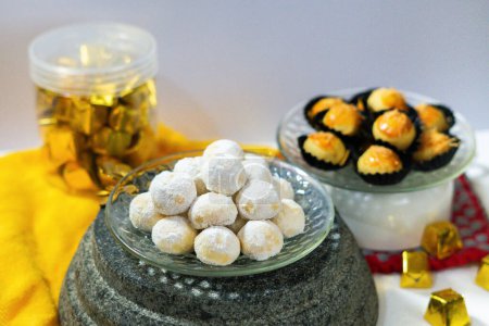 Traditional Indonesian Putri Salju cookies for Lebaran or Eid Al Fitr.