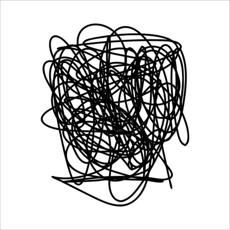 Illustration for Scribble chaotic thin line. Doodle chaotic thin line, curls, swirl, twirl, flourishes, chaotic lines. Simple vintage chaotic thin line element isolated on white background. Hand drawn chaos line. - Royalty Free Image
