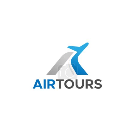 Illustration for Minimalist Letter Mark AIR TOURS Plane logo design Vector illustration suitable for transportation travel tourist many more - Royalty Free Image
